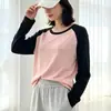 Camiseta de Manga Larga para Mujer Tallas Grandes, Diseño de Bloques de Color de Moda Otoño e Invierno, Corte Holgado, Top de Cuello Redondo para Mujeres con Curvas