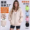 Moletom com Zíper Solto Oversize Estilo Americano para Mulheres, Outono e Inverno, Estilo Preguiçoso, Jaqueta com Capuz e Ombros Caídos