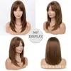 Estilo Europeo y Americano Superventas Transfronterizo Peluca Castaña de Cabello Recto de Longitud Media Se Puede Peinar Voluminosa Cobertura Completa de Cabeza para Mujer Peluca de Capas Altas