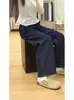 Jeans Azul Escuro Wide Leg Plus Size para Mulheres 2025 Inverno Novo Cintura Alta Gordura mm Solto Retro Versátil Calças Retas