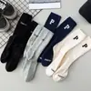 Meias Longas Outono e Inverno Masculinas e Femininas ins Tendência Letra P Meias de Comprimento Médio Meias de Algodão Japonesas e Coreanas Absorventes de Suor Meias Esportivas de Tubo Longo para Casais Meias Femininas