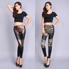 Calças Femininas Curtas Outono e Inverno Novas Europeias e Americanas Estampa de Leopardo Camuflagem Couro Sintético Fosco Patchwork Leggings Fashion Atacado