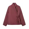 Venta al por mayor 2025 Otoño e Invierno Nuevo Moda Callejera Femenina Europea y Americana Chaqueta de Algodón Cruzada Estilo Kimono con Acabado de Alta Gama