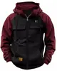 Sudadera con capucha de color sólido para hombre, nueva sudadera deportiva juvenil europea y americana de cuero con múltiples bolsillos, ropa de trabajo, primavera y otoño
