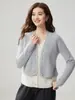 Cardigã de tricô de cashmere em blocos de cor, com design inspirado em duas peças, para mulheres, elegante, com mangas compridas