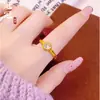 Anel Redondo de Diamante em Cobre Banhado a Ouro para Mulheres, Elegante e Simples Anel de Dedo Indicador com Diamante Único, Anel Aberto Ajustável da Moda, Design de Nicho