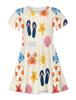 Vestido Casual de Verano Transfronterizo Europeo y Americano con Dibujos Animados de Animales Marinos, Sol y Playa, Estampado Digital 3D, para Niñas, Manga Corta