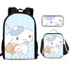 2024 Transfronteiriço Cinnamoroll Cachorro de Orelhas Grandes Cinnamon Dog Mochila Estudante Três Peças Bolsa Escolar Bolsa de Ombro Estojo