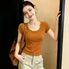 Camiseta de manga corta de algodón para mujer, diseño de marca, estampado de letras, corte ajustado y top elegante, venta al por mayor de fábrica, verano 210g, 40 hilos