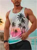 Chaleco casual sin mangas para hombre transfronterizo, estilo vacacional en la playa, estampado de palmera al atardecer, camiseta interior deportiva para fitness