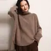 Suéter de cachemira engrosado 2026 nuevo modelo otoño e invierno para mujer, suéter básico de cinco agujas de tres cabos, estilo elegante, corto por delante y largo por detrás