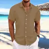 Explosiones transfronterizas Amazon AliExpress Nueva Camisa Casual Holgada de Manga Corta de Algodón y Lino a Rayas Jacquard para Hombre