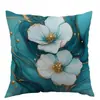 Funda de almohada floral azul degradado de lino transfronteriza de primavera para oficina, dormitorio, sofá, personalizable al por mayor