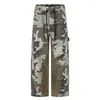 Pantalones Casuales de Camuflaje Leopardo Patchwork para Hombre, Diseño de Moda Vintage High Street, Pantalones Rectos Sueltos para Exteriores con Múltiples Bolsillos