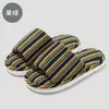 Pantuflas de lino a rayas para hombre, versátiles para el hogar y uso en interiores, suela suave antideslizante, adecuadas para usar en exteriores, pantuflas de slip-on para mujer al por mayor