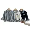 Sudadera de Encaje para Niña con Cuello de Muñeca Dulce, Nuevo Estilo Ropa de Punto para Bebé Niña, Top Versátil Elegante de Dos Piezas Falsas para Niños