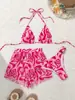 Traje de baño bikini de tres piezas europeo y americano para mujer, sexy, estampado, con tirantes, traje de baño de venta caliente transfronterizo, traje de baño de vacaciones para mujer