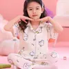 Pijama Infantil Imitación Algodón Verano Niñas Traje de Manga Corta Ropa de Verano para Niños con Aire Acondicionado Dibujos Animados Lindos Ropa de Casa para Niñas