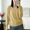 Cardigã de malha fino de alta qualidade estilo francês para mulheres, suéter fino com decote em V, jaqueta petite, top respirável com proteção solar