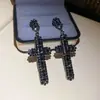 Brincos de Franja Rombus com Diamantes Incrustados Agulha de Prata Leve Luxo Sensação de Alta Qualidade Brincos de Tarraxa Design Retrô Europeu Americano Sentido de Personalidade Ornamentos de Orelha Atacado