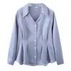 [Especial] 100kg Nova Blusa Elegante de Outono Antecipado com Decote V, Cintura Marcada e Mangas Longas para Meninas Curvilíneas, Blusa Estilosa para o Trabalho 1060