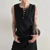 Colete Sem Manga Gola Henry Estilo Americano Masculino Fashionável e Bonito Fio de Alta Qualidade Pesado Branco Slim-fit Camiseta Básica