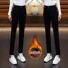 Pantalones skinny ajustados de color marrón moca negro para ir al trabajo, pantalones largos cálidos para mujer, pantalones ajustados de moda con forro polar para otoño e invierno