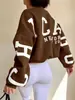 Moletom com Estampa de Letras Estilo Preguiçoso Europeu e Americano Feminino Outono Inverno Novo Solto Gola Redonda Pulôver Top Emagrecedor Jaqueta Casual