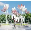 Escultura Grande de Flor Hueca de Acero Inoxidable Flor de Rosa Metálica Iluminación de Arte de Hierro Flor de Loto Adorno de Paisaje Exterior