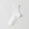 Calcetines de encaje para mujer, de color liso con volantes, estilo japonés, para todas las estaciones, casual, versátiles, hasta la mitad de la pantorrilla, calcetines JK, mocasines Mary Jane