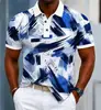 Camiseta Polo Masculina Mais Vendida na Amazon Transfronteiriça Manga Curta Estampa Digital Geométrica Casual Polo Curto Masculino