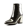 Botas Femininas Yingmeier 32-43 Transfronteiriças Plus Size Outono e Inverno Couro Patente Zíper Lateral Bico Fino Salto Alto Bloco Cano Curto