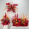 Arreglos de flores artificiales para bodas, arreglos florales para decoración de pasillo, decoraciones de escaparate de compromiso con temática de bosque, arreglos de escena de boda de color rojo rosa