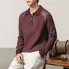 Camisa Polo de Punto Estilo Old Money para Hombre, Color Sólido, Suéter Pulóver de Otoño con Media Cremallera y Cuello Camisero, Versátil para el Trabajo