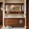Gabinete de Baño de Roble Estilo Francés con Lavabo Cerámico Integrado, Tocador de Baño, Combinación de Gabinete y Lavabo