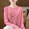 Camiseta de Manga Larga con Cuello Redondo Estilo Literario Retro para Mujer Sombrero de Paja Reductor de Edad Nuevo Otoño Sudadera Holgada para Niños Top Versátil