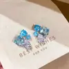 Pendientes Cuadrados de Cristal de Zircón Azul Estilo Coreano Aguja de Plata, Pendientes Pequeños y Delicados con un Toque de Lujo Ligero y de Alta Gama para Mujer