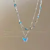 Colar Borboleta Azul Estilo Verão, Colar Borboleta Estilo Verão para Meninas, Design Cool e de Alta Qualidade, Corrente de Clavícula Versátil