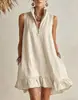 Novo Produto Transfronteiriço da Amazon 2026: Vestido de Verão Sem Mangas de Algodão e Linho de Cor Sólida Europeu e Americano para Férias, Fashion