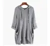 Nueva Camiseta de Color Sólido con Capucha Holgada Sudadera Estilo Americano Ropa de Mujer de Gama Alta Transfronterizo Ebay Top Irregular con Bolsillo