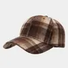 Gorra de béisbol a cuadros de lana para otoño e invierno para hombres y mujeres, sombrero de sol a cuadros vintage para exteriores, sombrero cálido artístico y elegante