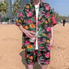 Conjunto de shorts florales estilo noreste, estilo de verano delgado, atuendo de pareja, camisa de manga corta para hombre, conjunto de dos piezas florales para actuación
