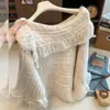Nuevo Estilo Otoño/Invierno 2026 Suéter de Punto de Manga Larga con Agujeros y Borlas para Mujer Suelto Versátil de un Hombro A14571