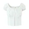 Blusa Camisa Ruffled Lace-Up Vazada Slim-Fit Doce e Fresca Estilo Francês Retrô Lançamento Outono 2025