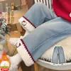 Pantalones de Forro Polar de Pierna Ancha para Niñas Otoño e Invierno 2025 Nuevos Jeans Holgados para Niños Pantalones Casuales de Forro Polar de una Pieza para Bebé