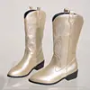 Botas de caballero bordadas de talla grande para mujer, otoño e invierno 2026, nuevas, de comercio exterior europeo y americano, punta fina, tacón cuadrado, botas largas bordadas transfronterizas