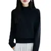 Suéter de punto jacquard vintage estilo francés 100% algodón para mujer, engrosado para otoño e invierno, cálido, holgado, camiseta básica de cuello semi-alto