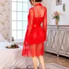 Nueva lencería sexy de comercio exterior transfronterizo, vestido camisola de encaje transparente con bata exterior, bata de noche para mujer con ribete de encaje