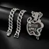 Estilo hip-hop europeu e americano Maçã Podre maçã enrolada em cobra pingente liga metálica totalmente cravejado de diamantes colar masculino moda de rua