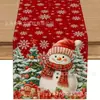 Camino de mesa de lino textil transfronterizo de Amazon, nuevo producto navideño, diseño personalizable con muñeco de nieve y árbol de Navidad para un ambiente festivo